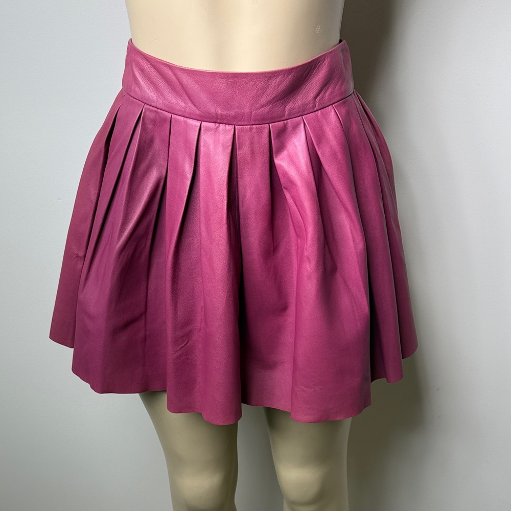 Alice + Olivia burgundy Pleated Leather Mini Skirt lamb leather
